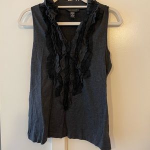 Cable & Gauge ruffled v-neck tank top, black, medium